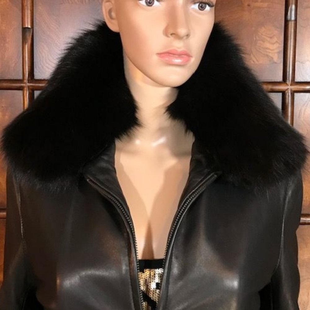 Kasper Genuine Leather Belted Removable Faux Fur Collar Coat - Picture 8 of 16